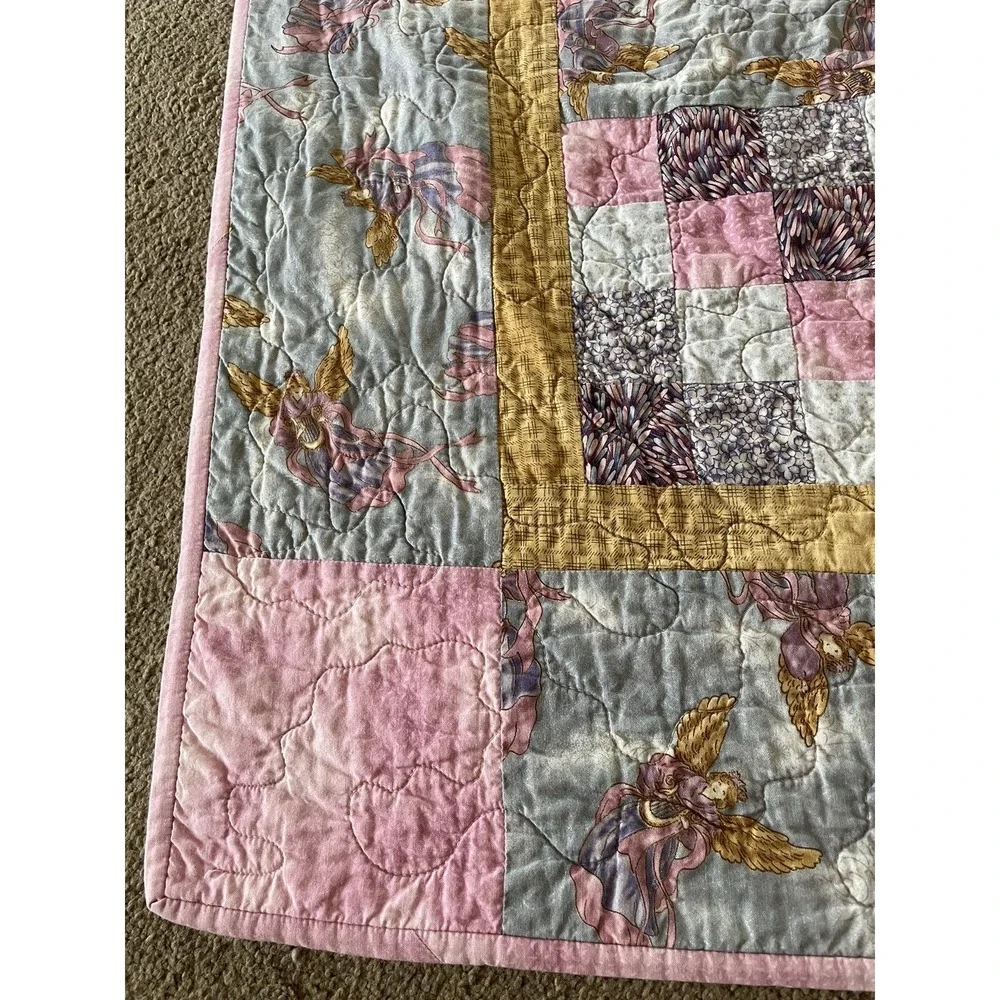 VTG Patchwork Quilt Blanket Angels Cottagecore Victorian Trip Around The World‎